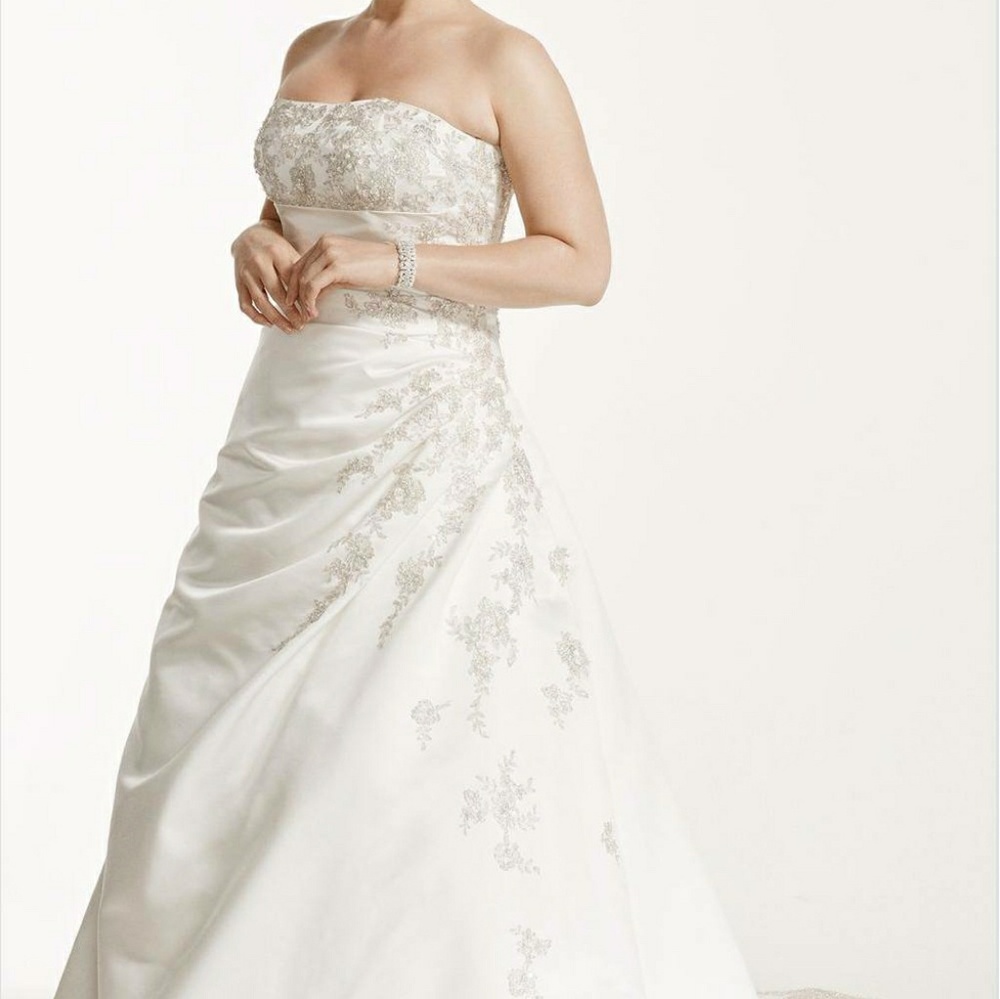 Davids Bridal A line side drape strapless gown